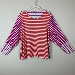 Lands End Swim Cover Up Rash Guard Top Plus Size 3X 24W-26W Striped Beach Resort